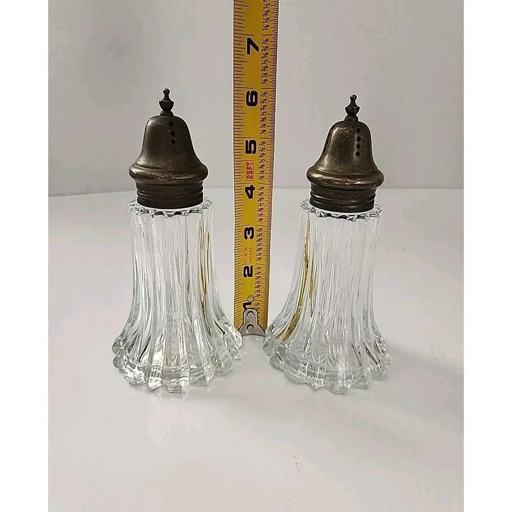 Vintage Crystal by Leonard Silver Plated Salt, Pepper Shaker Set HONG KONG